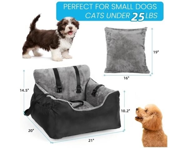 Dog Car Seat for Small Dogs, Pet Carrier Travel Bed Dog Car Booster Seat with Storage Pocket & Adjustable Safety Belt, 2in1 Pet Car Seat Summer Winter Washable for Small Dogs Puppy Kitten - Image 2