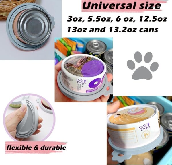 Pet Food Can Spoon & 3 Pcs Can Covers | Cute Paw Shape Opener Spatula Cat Wet Food Spoon | Universal BPA Free Silicone Can Lids & Spoon for Dog Cat Cans(Grey) - Image 3