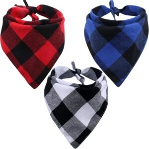 3 Pack Dog Bandana Plaid Reversible Triangle Bibs Scarf Accessories for Dogs Cats Pets Large