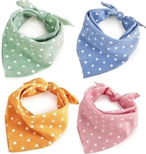 4PCS Dog Bandanas Spring Cute Soft Cotton Puppy Cat Scarfs Washable Daily Handkerchief Pink Green Blue Orange Comfortable Gifts, Adjustable Accessories for Small Medium Large Girl Boy Pup Pet