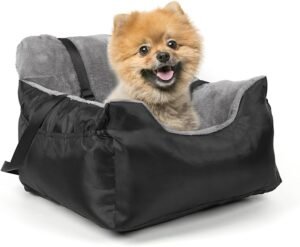 Dog Car Seat for Small Dogs, Pet Carrier Travel Bed Dog Car Booster Seat with Storage Pocket & Adjustable Safety Belt, 2in1 Pet Car Seat Summer Winter Washable for Small Dogs Puppy Kitten