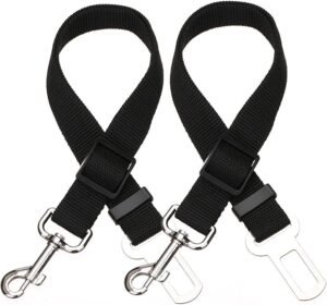 2 Packs Adjustable Length Pet Dog Cat car seat Belt Pet seat Belt Pet Accessories for Dogs Cats and Pets (Black)