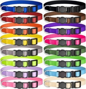 16 PCS Puppy Collars, Safety Buckle Puppy Collars for Litter Nylon Adjustable Puppy Collars for Small Puppies, Breakaway Puppy ID Collars Whelping Collars Pet Supplies,Stuff,Accessories(S)
