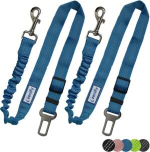 Zenify Dog Car Seat Belt Extendable Lead (2 Pack) - Bungee Leash for Dogs Puppies - Pet Adjustable Elastic Seatbelt Harness Vehicle Safety Birthday Road Trip Gift Idea (Blue)