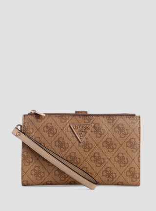 Brown logo laurel double zip organiser wallet