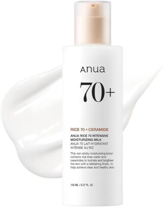 ANUA Rice 70 Intensive Moisturizing Milk, Lotion for Deep Hydration and Nourishing, Glowy Glass Skin, Rice Water, Niacinamide, Ceramides, Lightweight, Korean Skincare, 150ml/5.07fl.oz.