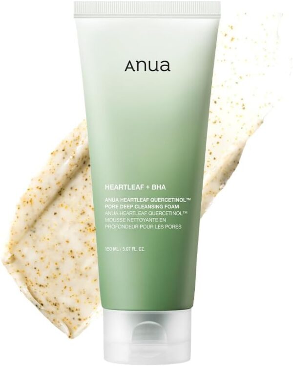 ANUA Heartleaf Quercetinol Pore Deep Cleansing Foam, Facial Cleanser, for Double Cleansing, BHA, Hyaluronic Acid, Glycerin, Face Wash, Blackhead Remover, Korean Skincare, 150ml/5.07 fl.oz.