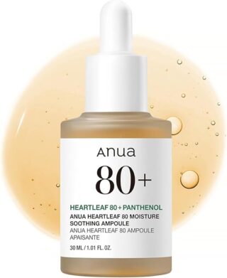 Anua Heartleaf 80 Soothing Ampoule, Hydration Facial Serum for Glass Skin, Panthenol, Hyaluronic Acid, Non-Greasy, Gentle Formula, Lightweight Essence, Vegan, Korean Skin Care, 30ml/1.01 fl.oz