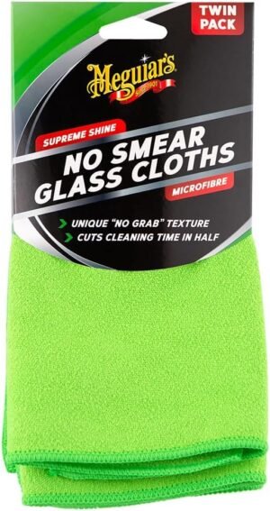 Meguiar's Glass Cleaning Cloth - No Smear Glass Cloth - Non-Scratching, 100% Lint Free, Machine Washable and Reusable Cleaning Cloth for Glasses, Windows and Mirrors - Twin Pack - 400 x 400 mm