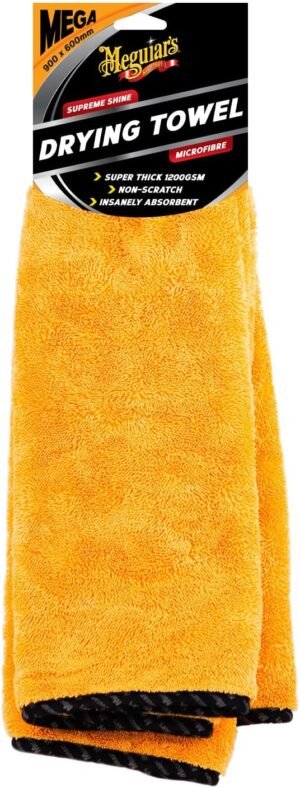 Meguiar's Mega Supreme Shine Drying Towel - Super Absorbent, Microfibre Cleaning and Detailing Cloth for Cars - Reusable and Machine Washable Best Car Drying Towels - 60cm x 90cm