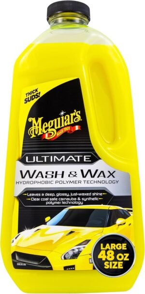 Meguiar's Ultimate Wash and Wax, 1.4 Litre | One Step Vehicle Cleaning Solution That Lifts Dirt Gently | pH Neutral Formula Helps Maintain Existing Wax Layers | Enhances Gloss While Washing