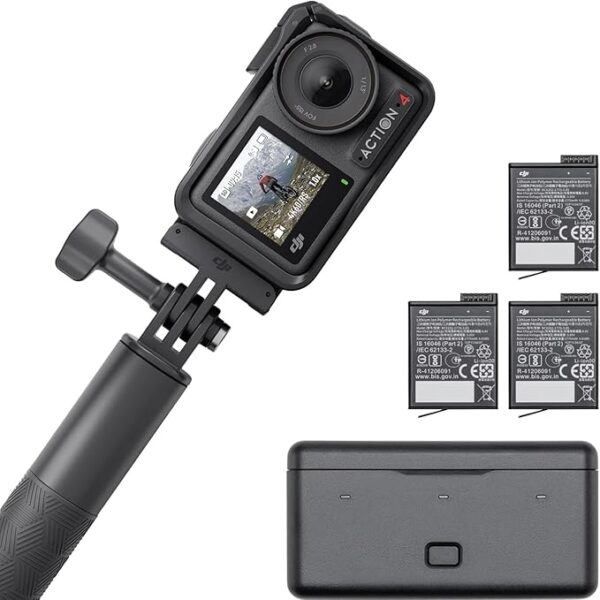 DJI Osmo Action 4 Adventure Combo - 4K/120fps Waterproof Action Camera with a 1/1.3-Inch Sensor, 10-bit and D-Log M Color Performance, Up to 7.5 h with 3 Batteries, Outdoor Camera for Travel, Biking