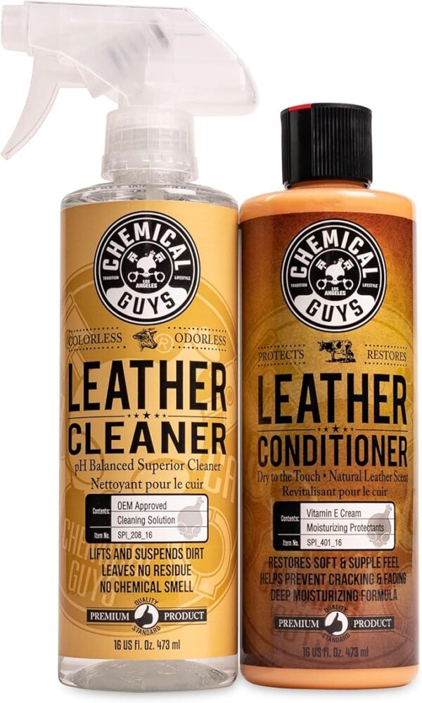 Chemical Guys Leather Cleaner and Leather Conditioner for Use on Leather Apparel, Furniture, Car Interiors, Shoes, Boots, Bags & More (2-473 ml Bottles)