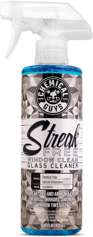 Chemical Guys Streak Free Glass & Window Cleaner (Works on Mirrors, Navigation Screens & More; Car, Truck, SUV and Home Use), Ammonia Free & Safe on Tinted Windows, 473 ml