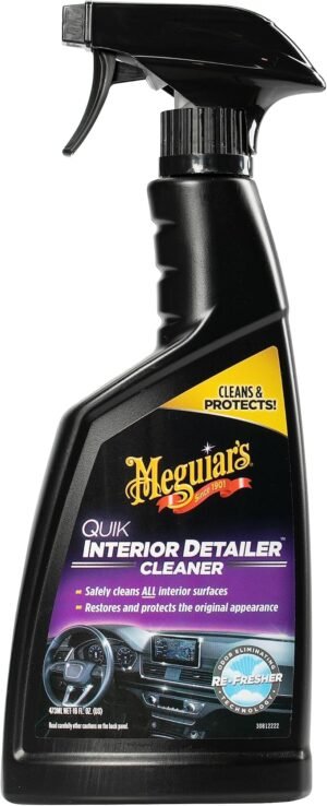 Meguiar's Quik Interior Detailer Cleaner 473 ml – Safe Non Greasy Interior Cleaner with Sun Blocking Agents for Plastics Vinyl Leather Rubber Metal and Screens – Spray On Wipe Off Formula