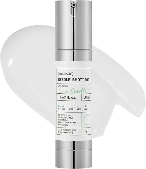 VT COSMETICS CICA Reedle Shot 100, Daily Night Exosome, Microneedling Serum, Centella Asiatica, Hyaluronic Acid, Propolis, Soft Skin, Regeneration, Glass Skin, Korean Skin Booster 1.69Fl Oz (50ml)