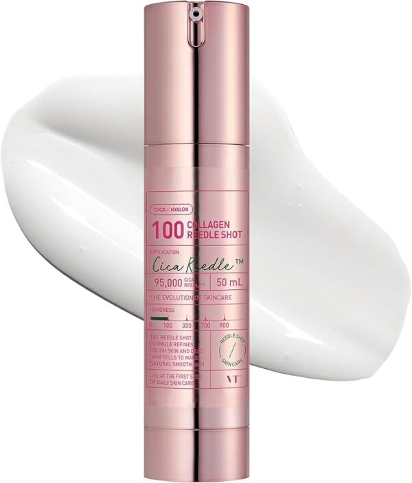 VT COSMETICS Collagen Reedle Shot 100, Microneedling Serum, Firming & Elasticity, 500Da Collagen Extract, Soft & Glass Skin, Korean Skin Booster 1.69Fl Oz(50ml) (100,300,700) (100)