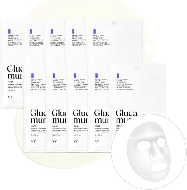 VT COSMETICS Glucamune Mask, Vegan mucin, Soothing & Calming, For All Skin Types, 10pcs