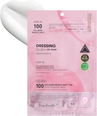 VT COSMETICS Collagen Reedle Shot 100 2-Step Hydrogel Mask, Intensive Firming, Exosome 500Da Collagen Face Mask, Skin Elasticity & Fine Lines, Overnight Melting Mask, Korean Facial Mask, 34.5g