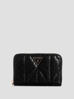 Black logo aldina medium zip around wallet
