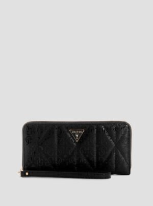 Black logo aldina large zip around wallet