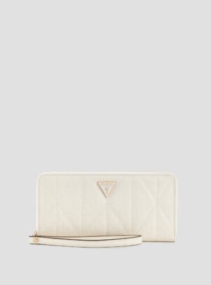 White logo aldina large zip around wallet