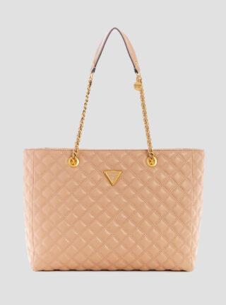 Beige giully quilted tote bag