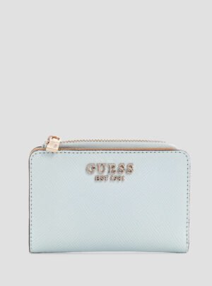 Blue laurel zip card case wallet