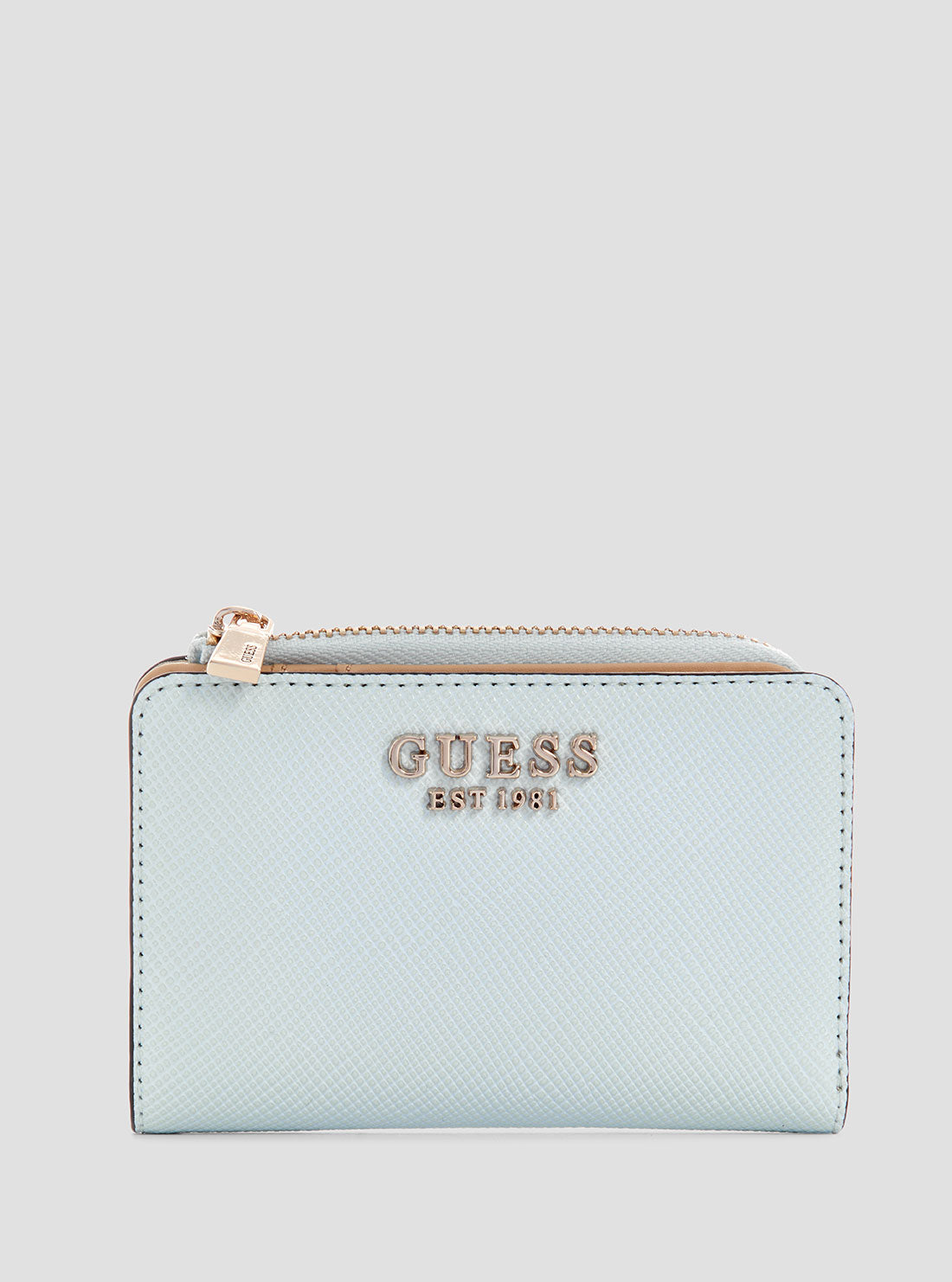 Blue laurel zip card case wallet