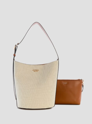 Beige brown nicolette large bucket shoulder bag