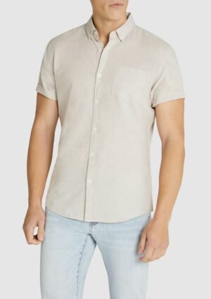 Sand Albany Classic Cotton Linen Short Sleeve Shirt