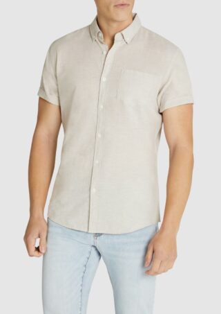 Sand Albany Classic Cotton Linen Short Sleeve Shirt