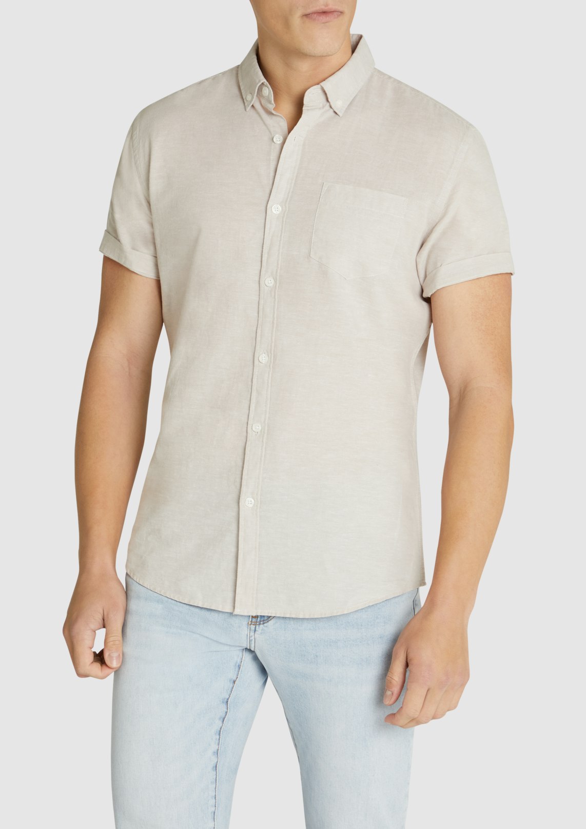 Sand Albany Classic Cotton Linen Short Sleeve Shirt