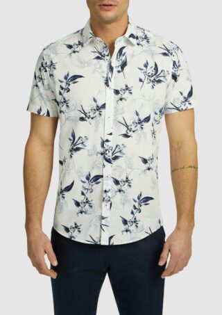 Blue Buckley Classic Print Short Sleeve Cotton Shirt