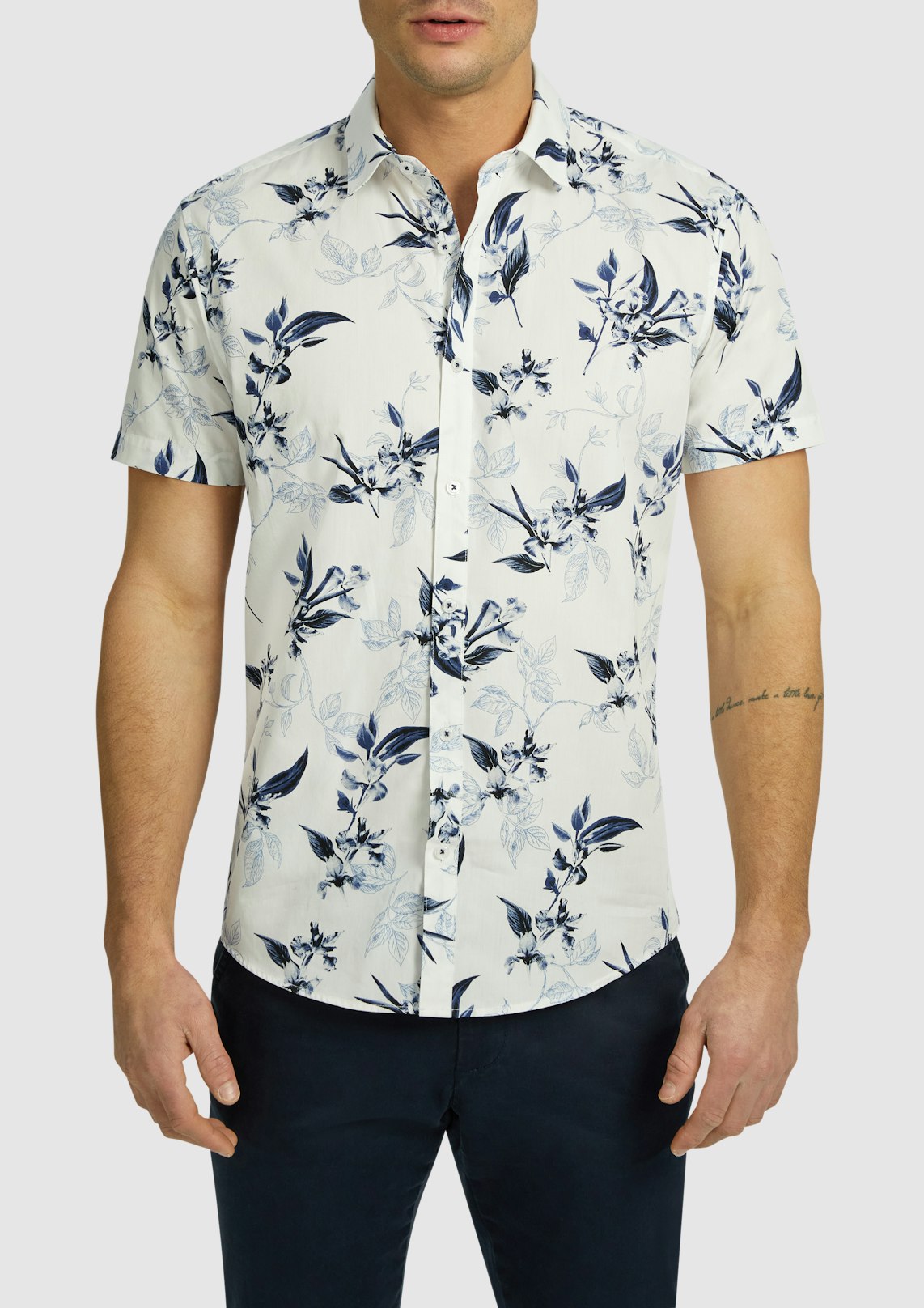 Blue Buckley Classic Print Short Sleeve Cotton Shirt