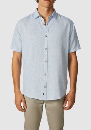 Light Blue Kieran Linen Blend Short Sleeve Shirt