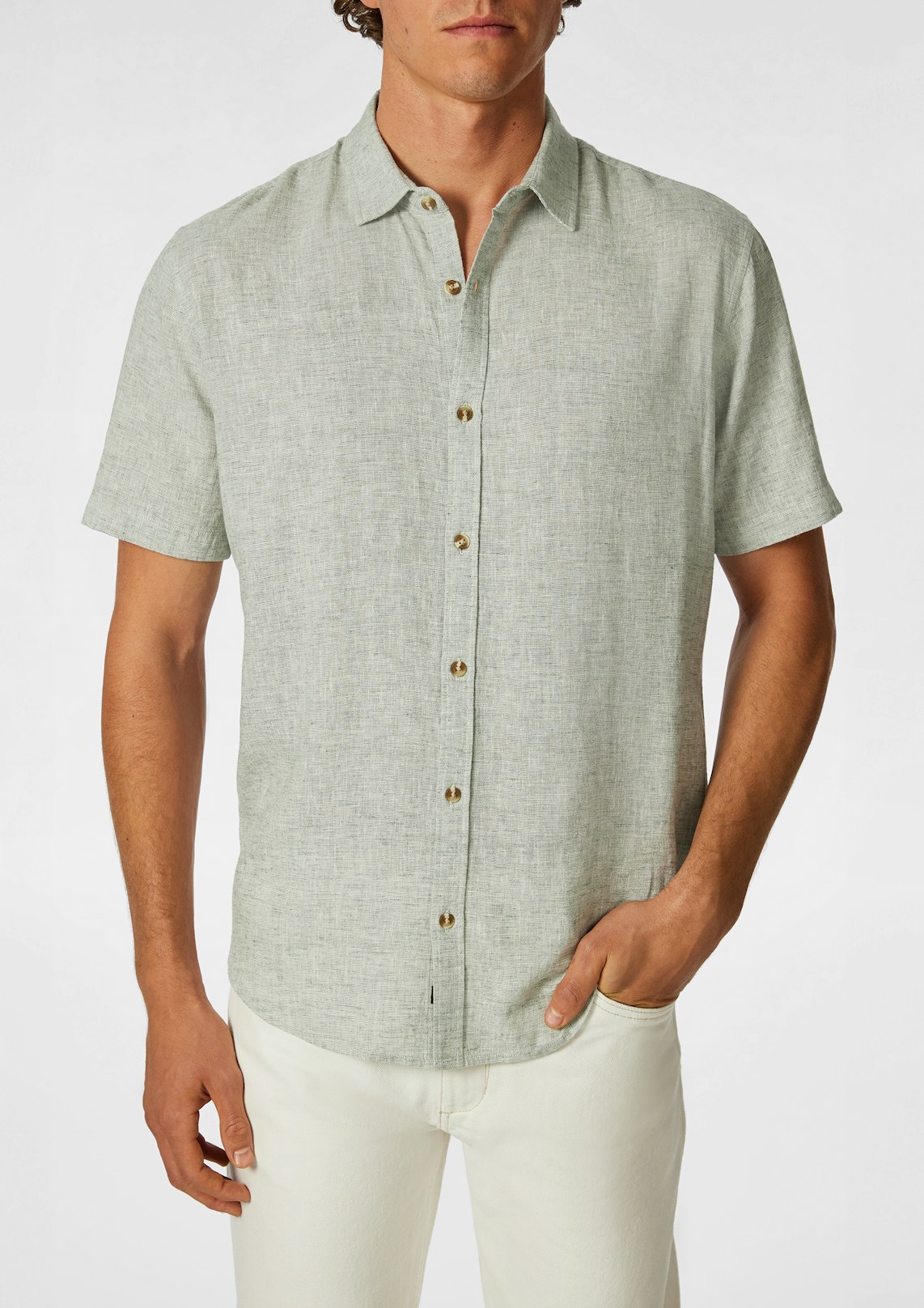 Light Green Kieran Linen Blend Short Sleeve Shirt