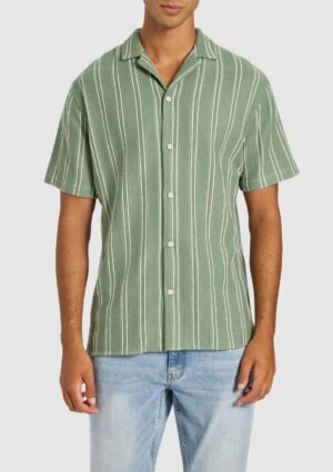 Sage Green Totti Stripe Textured Short Sleeve Shirt