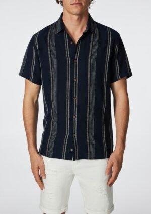 Navy Shaun Textured Stripe Short Sleeve Shirt