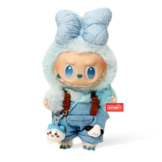 Labubu Outfit - Blue bow + overalls + Chiikawa keychain