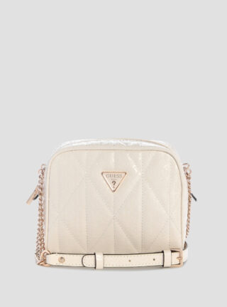 White logo aldina camera crossbody bag