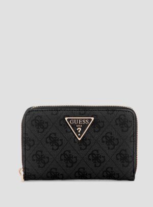 Black logo laurel medium zip around wallet