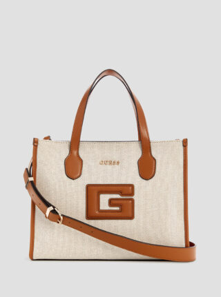 Beige brown g status double compartment tote