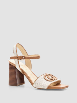 Beige brown ganika block heel sandals