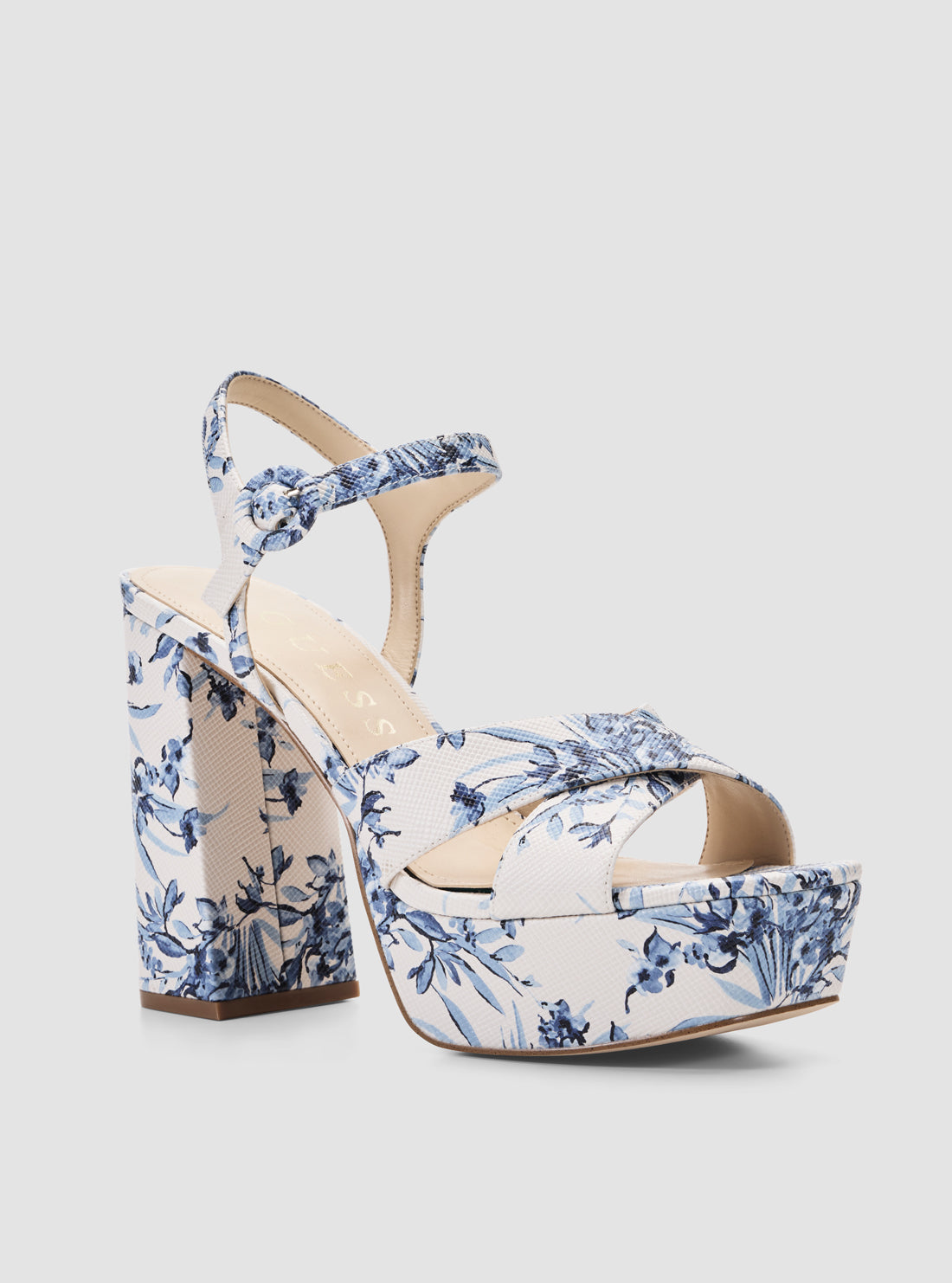 Blue floral vallenn platform heels