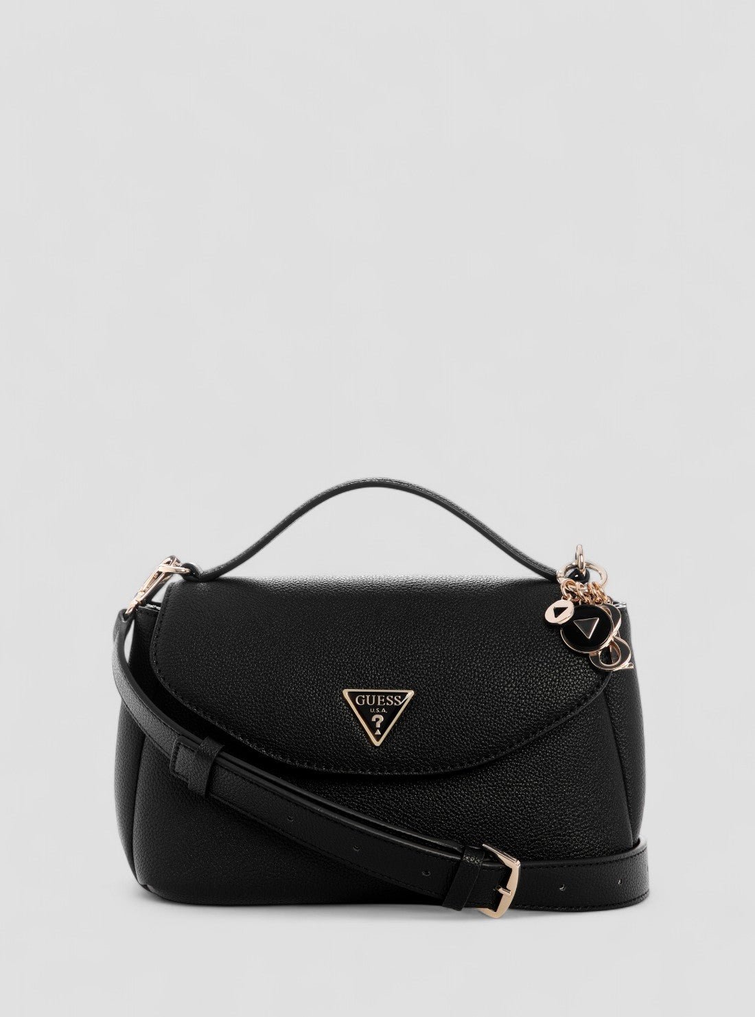 Black evie top handle flap bag