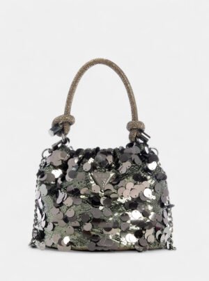 Grey metallic holiday shine pouch bag