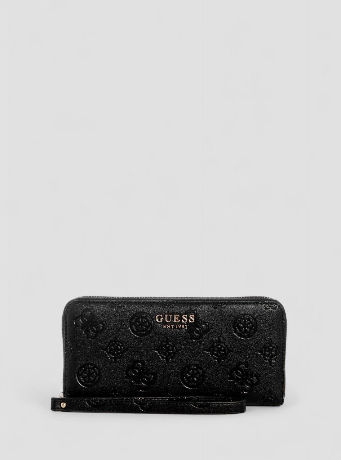 Black logo laurel large zip around wallet