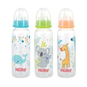 Nuby Printed Non Drip Feeding Bottles 240ml 0+ Months 3 Pack