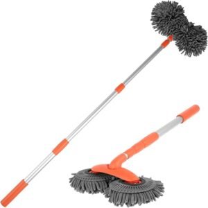 Car Wash Mop Brush with Long Handle, Double Head Telescopic, 360° Rotating, Microfiber Absorbent, Scratch-Free for Car Window & Home Cleaning